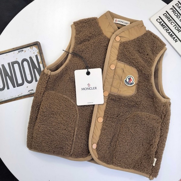Moncler モンクレールブランドキッズ フリースベスト 男の子 女の子 ボアベスト 無地 もこもこ 起毛 ふわふわ 柔軟 ホットコット 春秋冬 アウターコート 厚手 暖かい 重ね着 90-150cm