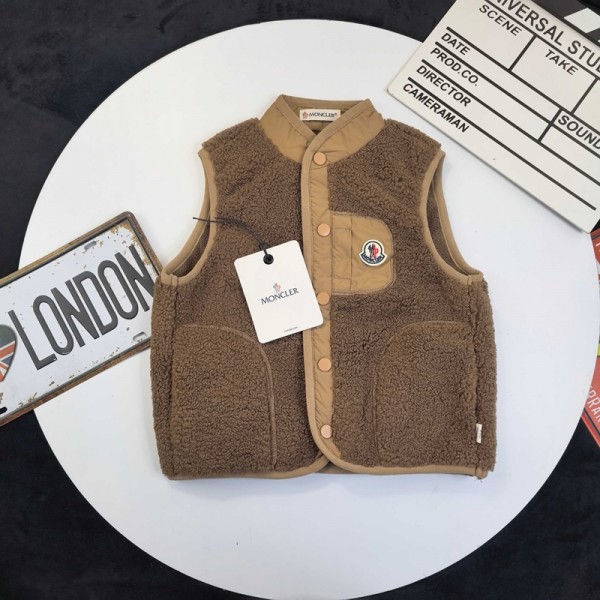 Moncler モンクレールブランドキッズ フリースベスト 男の子 女の子 ボアベスト 無地 もこもこ 起毛 ふわふわ 柔軟 ホットコット 春秋冬 アウターコート 厚手 暖かい 重ね着 90-150cm