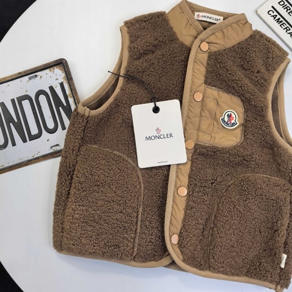 Moncler モンクレールブランドキッズ フリースベスト 男の子 女の子 ボアベスト 無地 もこもこ 起毛 ふわふわ 柔軟 ホットコット 春秋冬 アウターコート 厚手 暖かい 重ね着 90-150cm