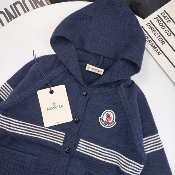 Moncler モンクレールハイブランド子供ニットパーカー フード付き キッズセーター カーディガン ニット  プルオーバー 90-150cm 長袖 レデイース トップス 春 秋 冬 体型カバー ゆったり カジュアル オシャレ かわいい