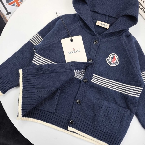 Moncler モンクレールハイブランド子供ニットパーカー フード付き キッズセーター カーディガン ニット  プルオーバー 90-150cm 長袖 レデイース トップス 春 秋 冬 体型カバー ゆったり カジュアル オシャレ かわいい