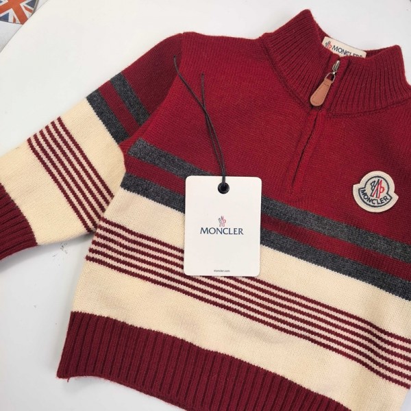 Moncler モンクレールハイブランド子供服セーター 立襟フーディ 90-150cm 快適なアウター用長袖 ファッションストライプニット 綿製カジュアルTシャツ 男の子 女の子 保温秋用シャツ キッズ 暖か 
