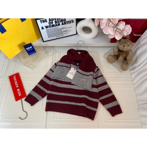 Moncler モンクレールブランド子供服 ニットセーター マフラー 男の子 女の子 クルーネック 長袖 丸首 綿 キッズ 春秋冬 ボーダー柄 シンプル 通学 ボーイズ ガールズ 下着 インナー 防寒 140 130 120 110 150cm