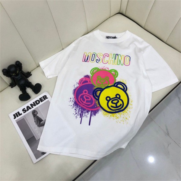 Moschino モスキーノブランドｔシャツ かわいい 半袖 tシャツ上着 高品質 コットン 肌に優しい tシャツ トップス 夏 オーバーサイズ ゆったり 丸首 tシャツ 男女兼用