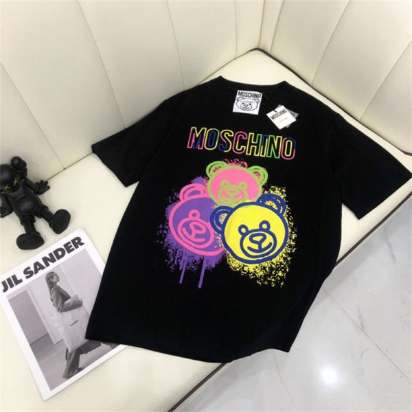 Moschino モスキーノブランドｔシャツ かわいい 半袖 tシャツ上着 高品質 コットン 肌に優しい tシャツ トップス 夏 オーバーサイズ ゆったり 丸首 tシャツ 男女兼用