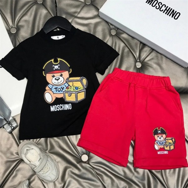 モスキーノ 子供服 Tシャツ 半パンツ セットアップ ハイブランド Moschino 夏 ガールズ ボーイ半袖 tシャツ ハーフパンツ 通学 普段着