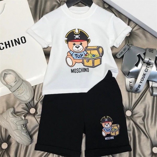 モスキーノ 子供服 Tシャツ 半パンツ セットアップ ハイブランド Moschino 夏 ガールズ ボーイ半袖 tシャツ ハーフパンツ 通学 普段着