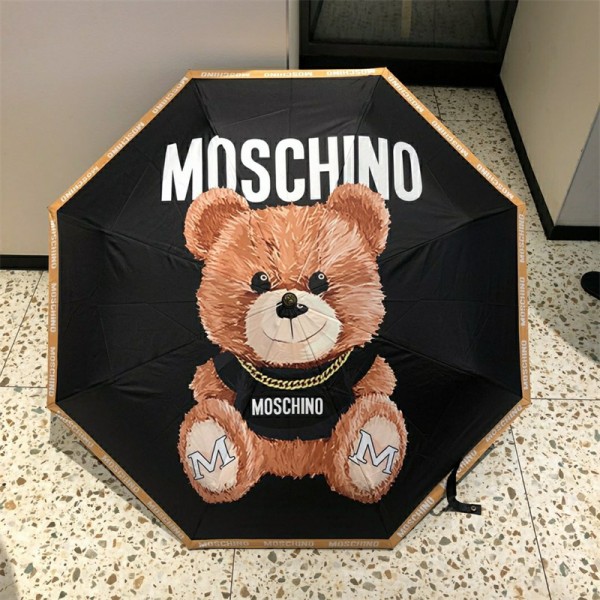 モスキーノブランド傘 晴雨傘 MOSCHINOかわいいクマ柄 日傘 雨傘 折り畳む傘 自動開閉 UVカット 丈夫 耐風 傘 収納ポーチ付き