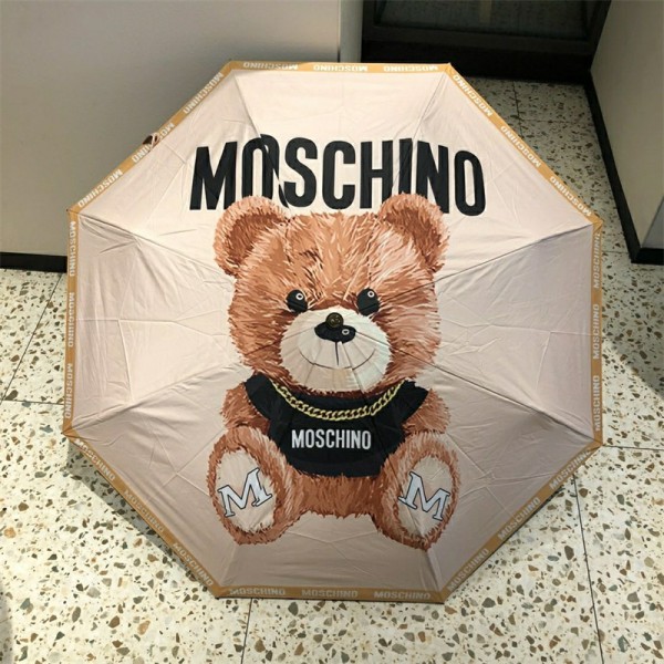 モスキーノブランド傘 晴雨傘 MOSCHINOかわいいクマ柄 日傘 雨傘 折り畳む傘 自動開閉 UVカット 丈夫 耐風 傘 収納ポーチ付き