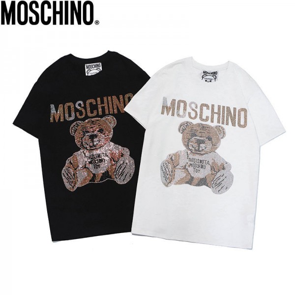 モスキーノtシャツハイブランド MOSCHINO かわいいクマ柄 半袖 tシャツ コットン 肌に優しい tシャツ トップス カップルオススメ