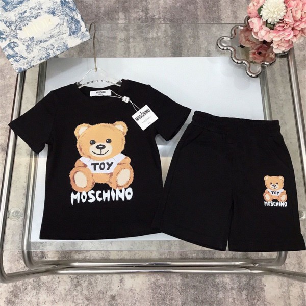 モスキーノ ブランド 子供服 Tシャツ ハーフパンツ 2点セット ファッション 潮流 定番ロゴ 半袖 Tシャツ 半ズボン スーツ 60 - 160cm