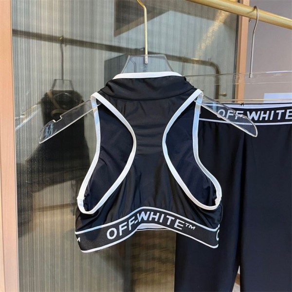 Off-White オフホワイトブランドヨガウェア レディース スポーツウェア スリムフィット ハイウエストヨガパンツ S - XL タイツ ヨガウェア上下セット おしゃれ 通気性 伸縮性 吸汗速乾 トレーニングウェア カップ付き 