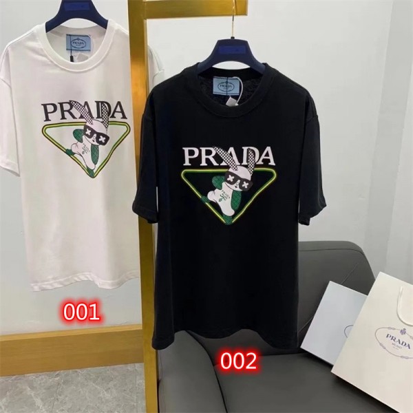 プラダブランドtシャツレディースメンズ人気 tシャツPrada コットン 履き心地がよい tシャツ オーバーサイズ ゆったり 上着 トップス