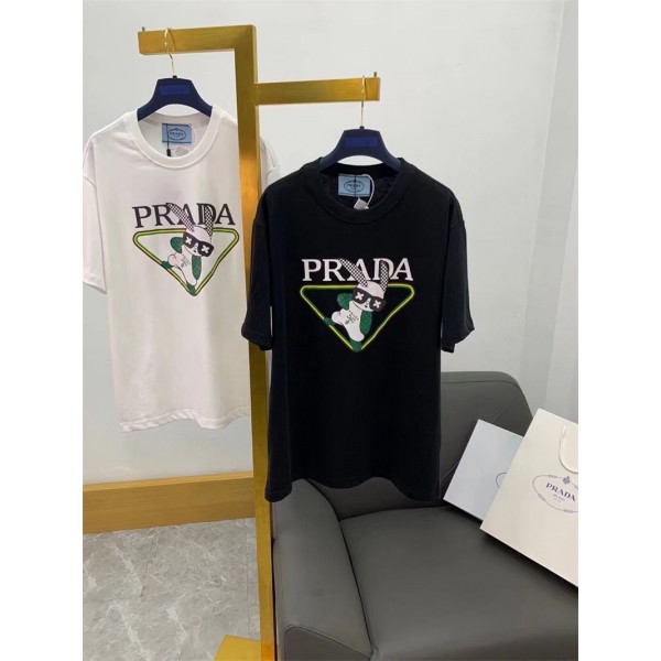 プラダブランドtシャツレディースメンズ人気 tシャツPrada コットン 履き心地がよい tシャツ オーバーサイズ ゆったり 上着 トップス