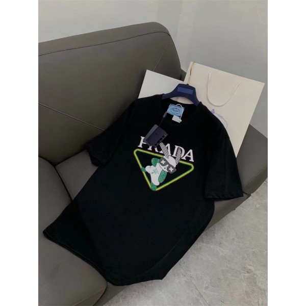 プラダブランドtシャツレディースメンズ人気 tシャツPrada コットン 履き心地がよい tシャツ オーバーサイズ ゆったり 上着 トップス