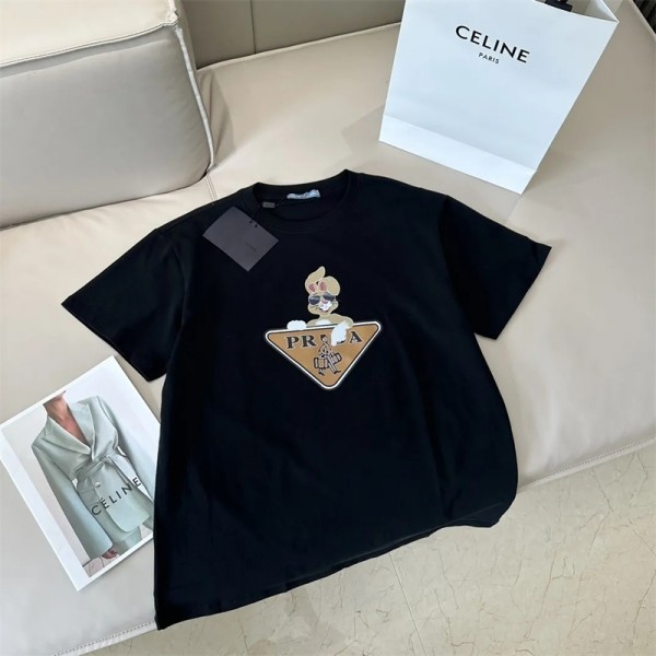 プラダ TシャツブランドPrada 夏 オーバーサイズ 半袖tシャツ レディースメンズ 高品質 tシャツ かっこいい兎柄 潮流 tシャツ 上着