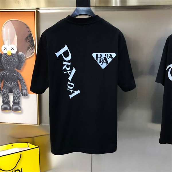 プラダ ブランドtシャツ Prada 夏 オーバーサイズ 半袖 tシャツ レディースメンズ 高品質 Tシャツ トレント 潮流 Tシャツ 上着