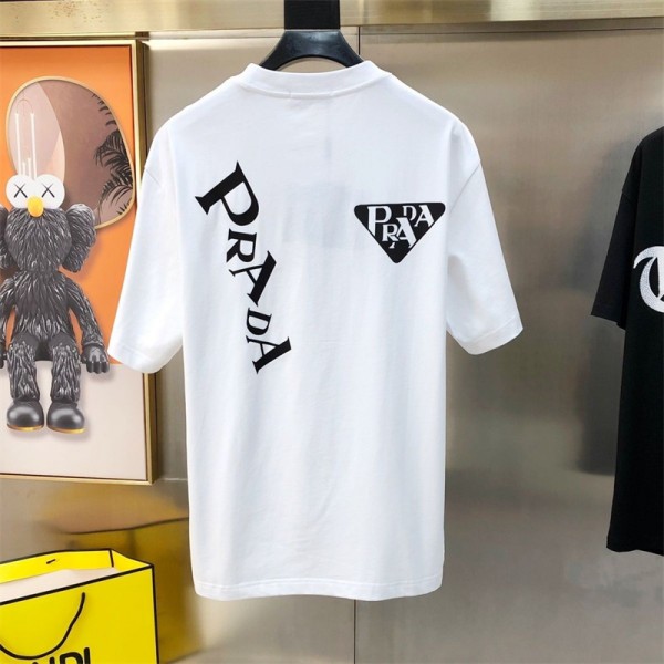 プラダ ブランドtシャツ Prada 夏 オーバーサイズ 半袖 tシャツ レディースメンズ 高品質 Tシャツ トレント 潮流 Tシャツ 上着