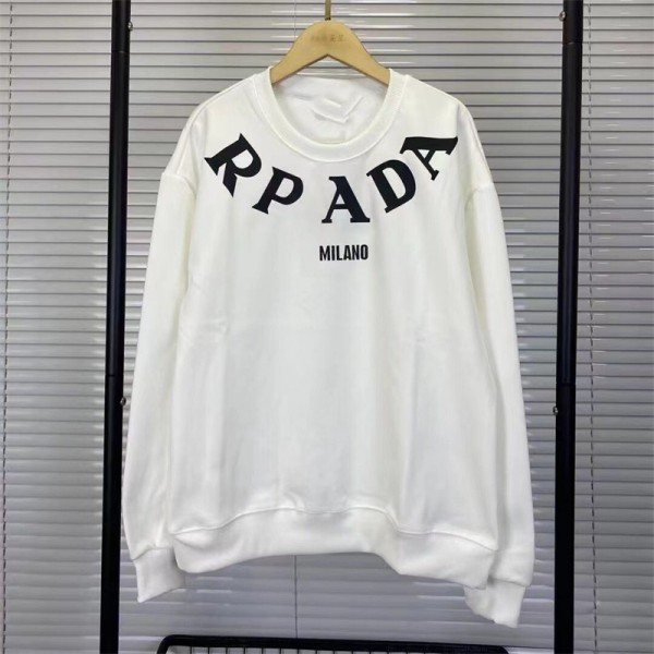 Prada プラダハイブランド長袖プルオーバーパーカー偽物ブランドトレーナー裏起毛ハイブランド秋冬服パーカーブランドスウェット上着ゆったり