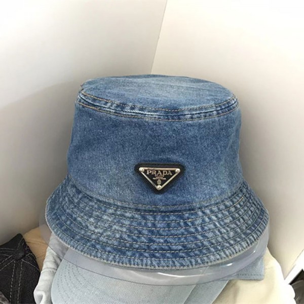 ブランド Prada プラダ デニム 日よけ帽子 UVカット帽子 防晒帽 サファリハット つば広ハット あご紐 付き 調節可能 紫外線対策 夏 秋 アウトドア 旅行用 釣り 登山 テンガロンハット