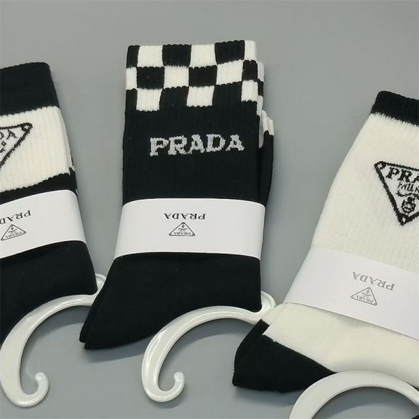 Prada プラダ コットン 靴下 メンズ 通気性 厚手ソックス 女の子好き 韓国上質な コットン ソックス くつしたブランドソックス 男女兼用 ファッション