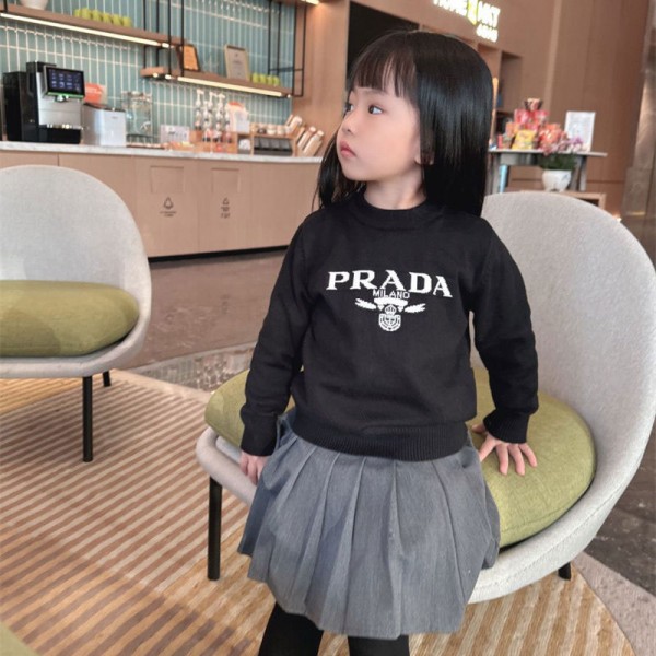 Prada プラダ ブランド 秋 冬 キッズ 男の子 丸首 セーター ニット 長袖 トップス 防寒 ボーダー柄 子供服 ジュニア クリスマス プレゼント 無地ニット服 90 - 150cm 着心地よい