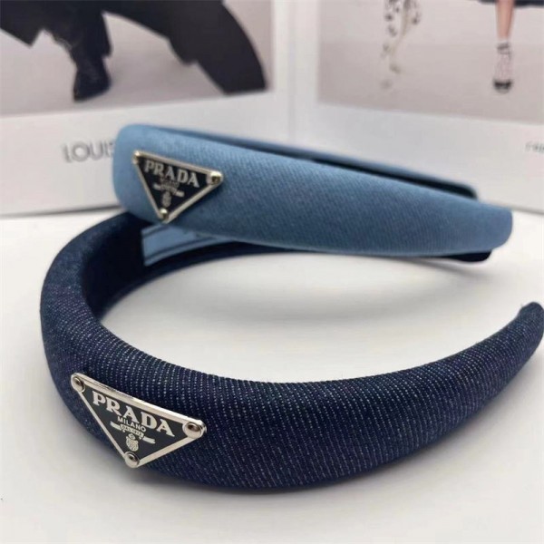 Prada ブランド カチューシャ ヘアアクセサリー デニム 上品 大人っぽい オシャレ 可愛い 落ち着いた 厚め プラダヘアバンド ヘアピン 髪飾り 太め 幅広 痛くない レトロ くすみカラー ワイド 無地 ヘアーバンド 女の子 レディース