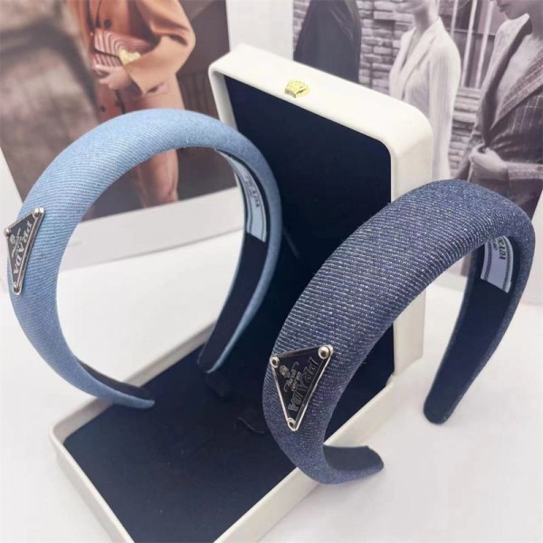Prada ブランド カチューシャ ヘアアクセサリー デニム 上品 大人っぽい オシャレ 可愛い 落ち着いた 厚め プラダヘアバンド ヘアピン 髪飾り 太め 幅広 痛くない レトロ くすみカラー ワイド 無地 ヘアーバンド 女の子 レディース