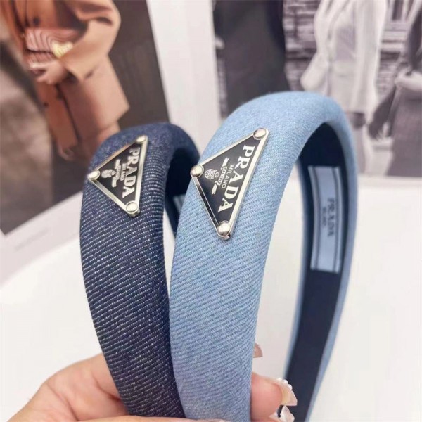 Prada ブランド カチューシャ ヘアアクセサリー デニム 上品 大人っぽい オシャレ 可愛い 落ち着いた 厚め プラダヘアバンド ヘアピン 髪飾り 太め 幅広 痛くない レトロ くすみカラー ワイド 無地 ヘアーバンド 女の子 レディース