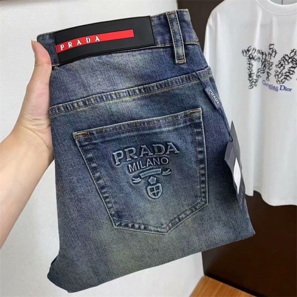 PRADA ブランド サイクル デニムパンツ メンズ プラダ スキニー デニム ジーパン ジーンズ ウォッシュ スリム28¬36CM