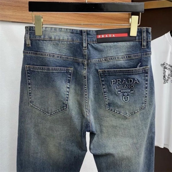 PRADA ブランド サイクル デニムパンツ メンズ プラダ スキニー デニム ジーパン ジーンズ ウォッシュ スリム28¬36CM