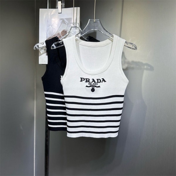 Prada プラダブランドニットベスト レディース トップス Uネック ノースリーブ 重ね着 前開き 薄手 伸縮性 シンプル おしゃれ エレガント 着回し力 柔らか 着心地が良い 普段着 通勤