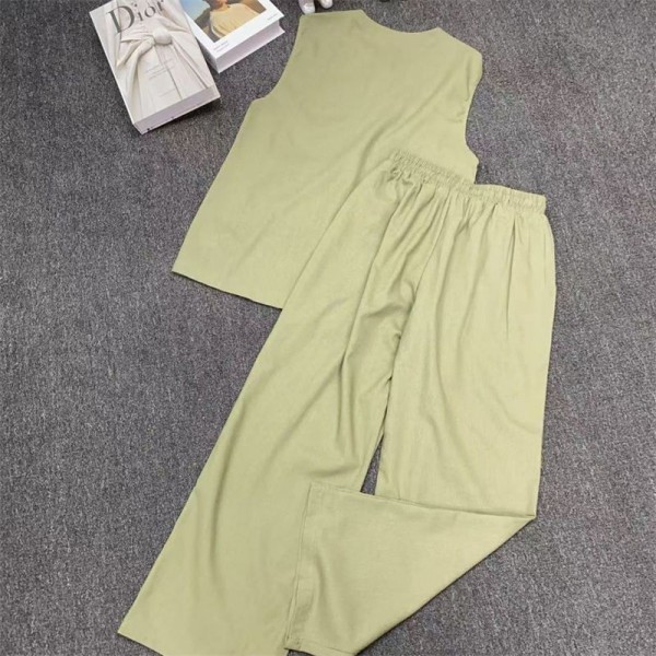 Prada プラダハイブランドセットアップ 夏 レディース ２点セット S- L ノースリーブ トップス パンツ 上下セット 落ち感 ウエストゴム ゆったり 体型カバー 着痩せ お洒落 無地 パンツスーツ シンプル 通勤