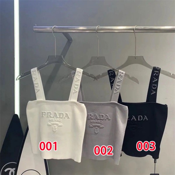 Prada プラダブランドニットキャミソール インナー リブニット リブキャミ レディース S - L トップス 肌着 タンクトップ 露出防止 ブラ紐隠し スクエアネック ノースリーブ 重ね着 エンボスロゴ ニットソー 着やせ ストレッチ シンプル お洒落 キレイめ 可愛い 春夏