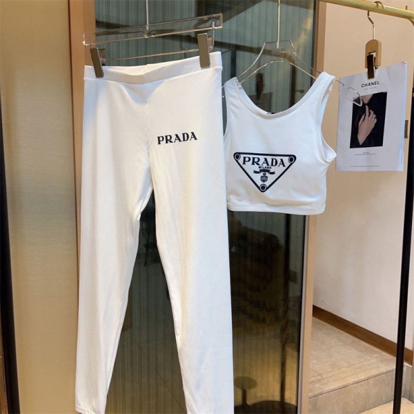 Prada プラダハイブランドヨガウェア上下セット通気性 S - XL ヨガウェア トップス カップ付き ハイウエストヨガパンツ カップ付き 揺れない おしゃれ ホットヨガ ウェア 上下セット レディース ヨガウェア レディース 上下セット レディース ジムウェア