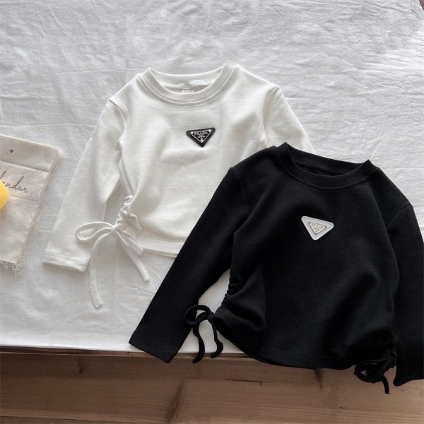 Prada プラダブランド長袖tシャツ長 キッズ ガールズTシャツ 子供服 女の子 トップス インナー 個性デザイン ラウンドネック 正肩 スリムフィット 可愛い 小学生 中学生 春 秋 冬 90- 140cm