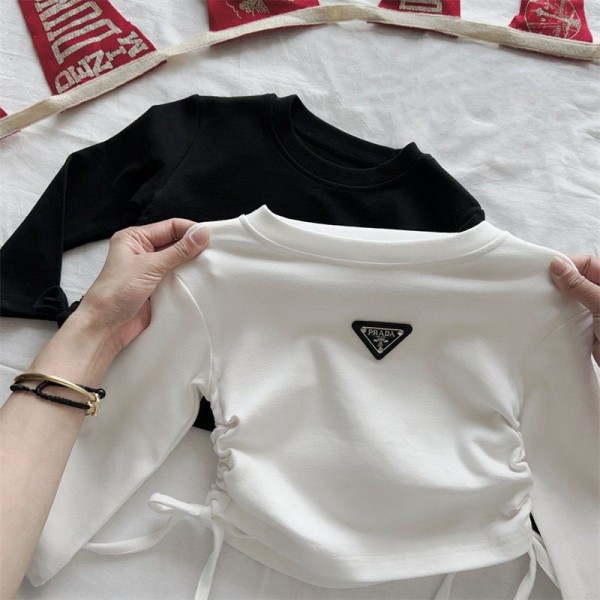 Prada プラダブランド長袖tシャツ長 キッズ ガールズTシャツ 子供服 女の子 トップス インナー 個性デザイン ラウンドネック 正肩 スリムフィット 可愛い 小学生 中学生 春 秋 冬 90- 140cm