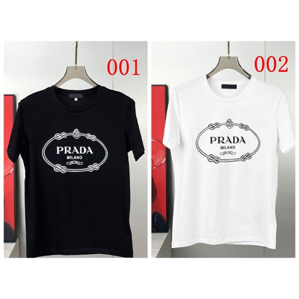Prada プラダペア揃いtシャツハイブランド夏ブランド短袖tシャツハイブランド半袖tシャツ男女兼用20代 30代40代tシャツ 激安パロディ XS¬5XL