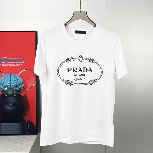 Prada プラダペア揃いtシャツハイブランド夏ブランド短袖tシャツハイブランド半袖tシャツ男女兼用20代 30代40代tシャツ 激安パロディ XS¬5XL