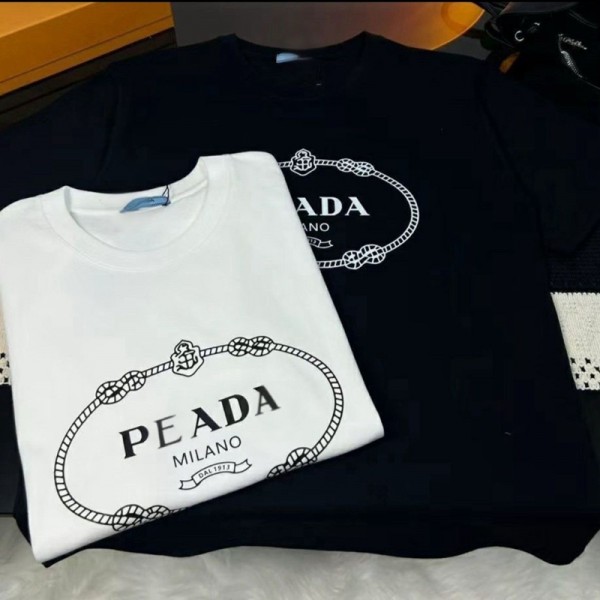 Prada プラダペア揃いtシャツハイブランド夏ブランド短袖tシャツハイブランド半袖tシャツ男女兼用20代 30代40代tシャツ 激安パロディ XS¬5XL