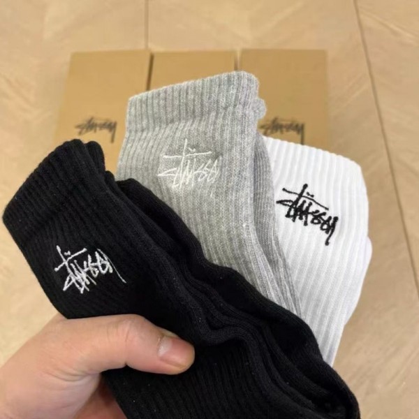 Stussy ステューシーハイブランド ソックス 綿製レディース向け 靴下 かわいいコットン 靴下 メンズ 通気性ブランドソックス 男女兼用 ファッション