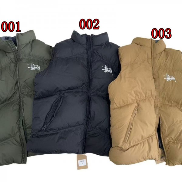 Stussy ステューシーブランド中綿ベスト レディース 中綿ジャケット メンズ 袖なし 立ち襟 ショート S-2XL フルジップ ポケット 無地 厚手 防寒 防風 暖かい 柔らか シンプル カジュアル ファッション 普段着 通学 通勤 冬 秋 春