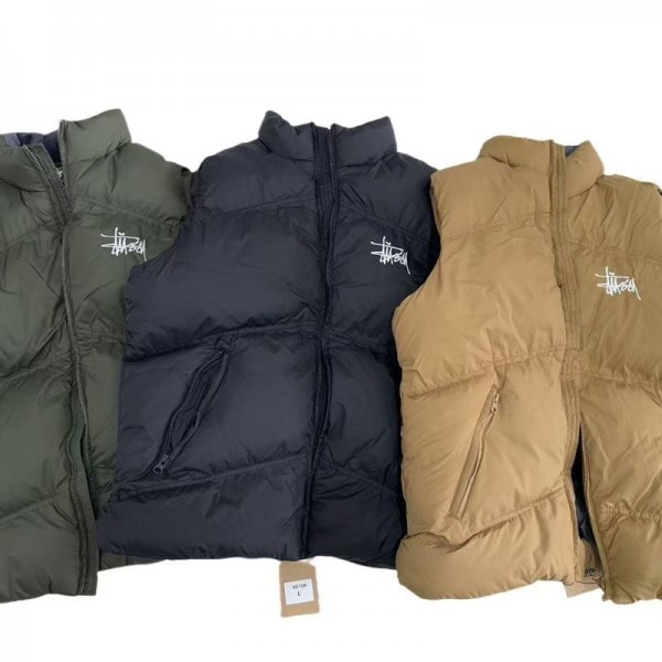 Stussy ステューシーブランド中綿ベスト レディース 中綿ジャケット メンズ 袖なし 立ち襟 ショート S-2XL フルジップ ポケット 無地 厚手 防寒 防風 暖かい 柔らか シンプル カジュアル ファッション 普段着 通学 通勤 冬 秋 春
