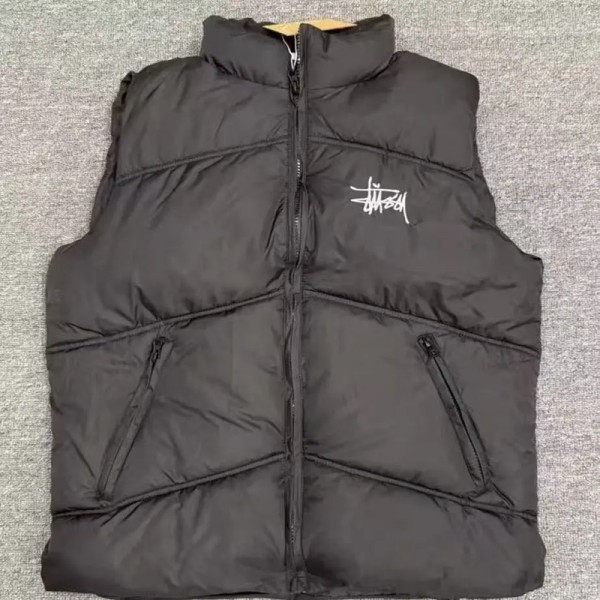 Stussy ステューシーブランド中綿ベスト レディース 中綿ジャケット メンズ 袖なし 立ち襟 ショート S-2XL フルジップ ポケット 無地 厚手 防寒 防風 暖かい 柔らか シンプル カジュアル ファッション 普段着 通学 通勤 冬 秋 春