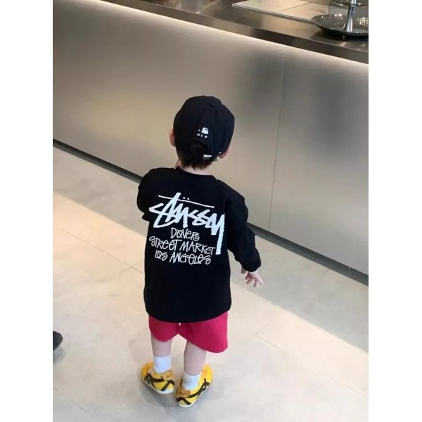 Stussy ステューシーブランド子供服 キッズ トレーナー 女の子 男の子 80-150cm 長袖tシャツ 綿 ホットコット カラータイツ あったかインナー プリント柄 ロンt 体操服 肌着 春秋冬 ハロウィン