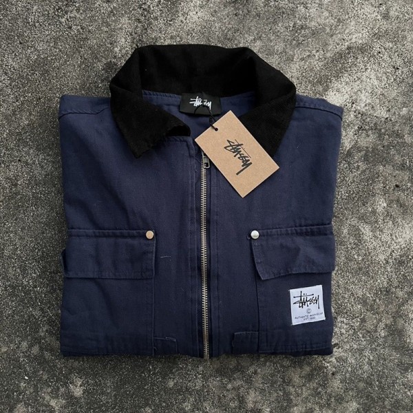 Stussy ステューシーハイブランドミシガンジャケット 20世紀 アメカジワークウェア メンズ アメカジ ジャケット コーデュロイ襟 コットンキャンバス ヴィンテージ S-2XL バイク キャンパス ビジネス ソーシャル