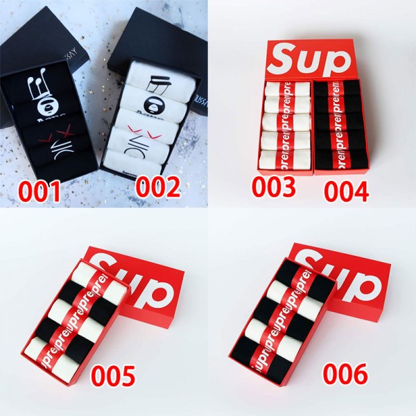 Supreme シュプリームハイブランド ソックス 綿製レディース向け 靴下 かわいいブランドミドルソックス 高品質ブランドソックス 男女兼用 ファッション