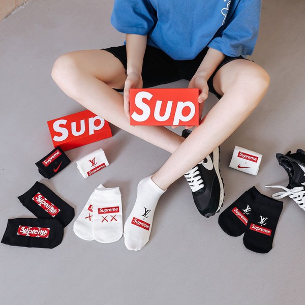 Supreme シュプリームハイブランド ソックス 綿製コットン 靴下 5足セット メンズ 通気性 浅口ソックス 女の子好き 韓国上質な コットン ソックス くつした