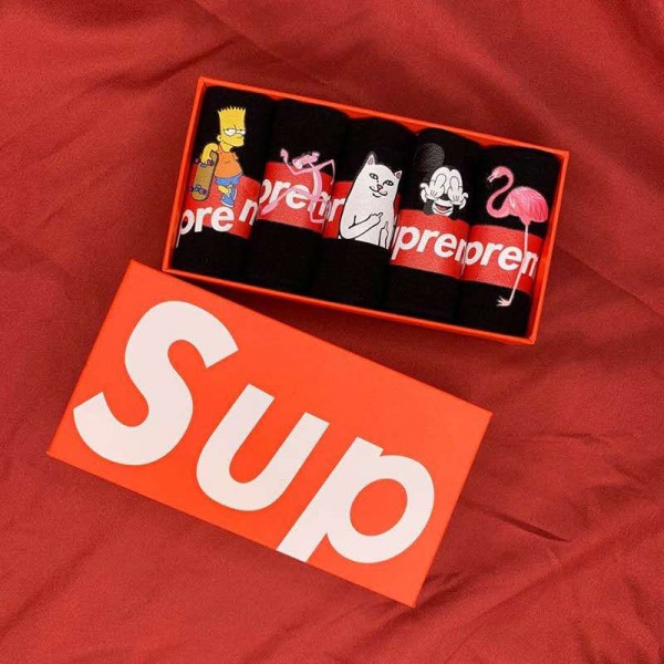 Supreme シュプリームハイブランド ソックス 綿製コットン 靴下 5足セット メンズ 通気性 浅口ソックス 女の子好き 韓国上質な コットン ソックス くつした