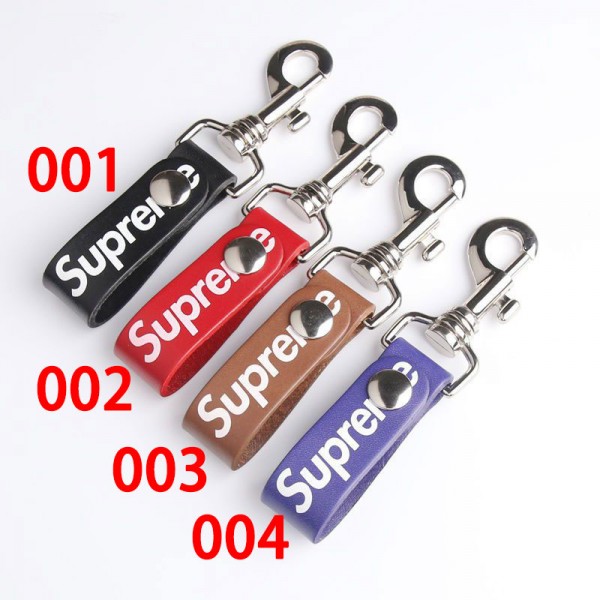 ブランド Supreme車用キーホルダー 本革 シュプリーム車のキーチェーン 紛失防止 スマートキー通用タイプ おしゃれ 男女兼用 ブラック